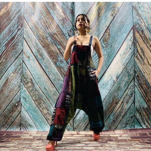 Handmade Baggy Patchwork Overall Maxi Jumpsuit - Picture 1 of 6